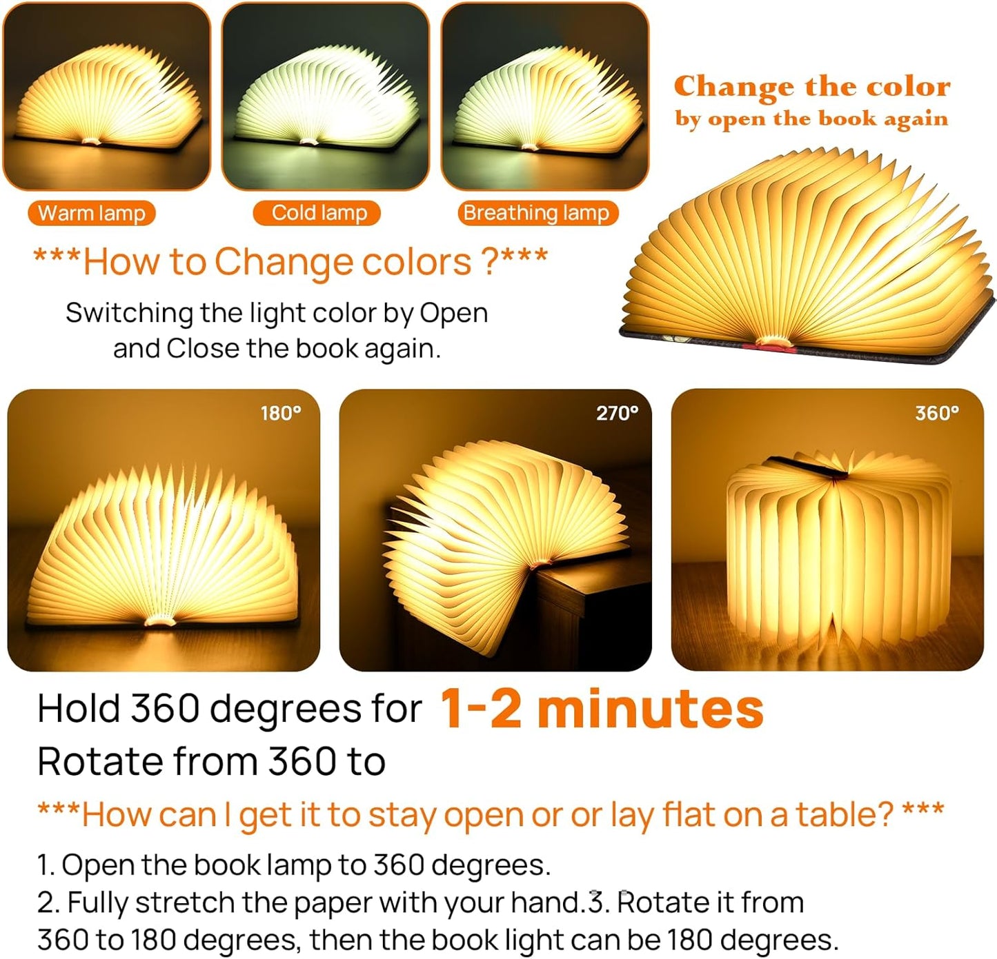 Mini 3D Folding Book Light – White/Yellow/Gradient Modes, ‘Up’-Inspired Gift for Book Lovers