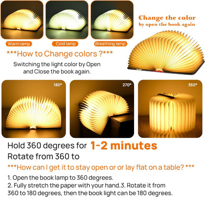 Mini 3D Folding Book Light – White/Yellow/Gradient Modes, ‘Up’-Inspired Gift for Book Lovers
